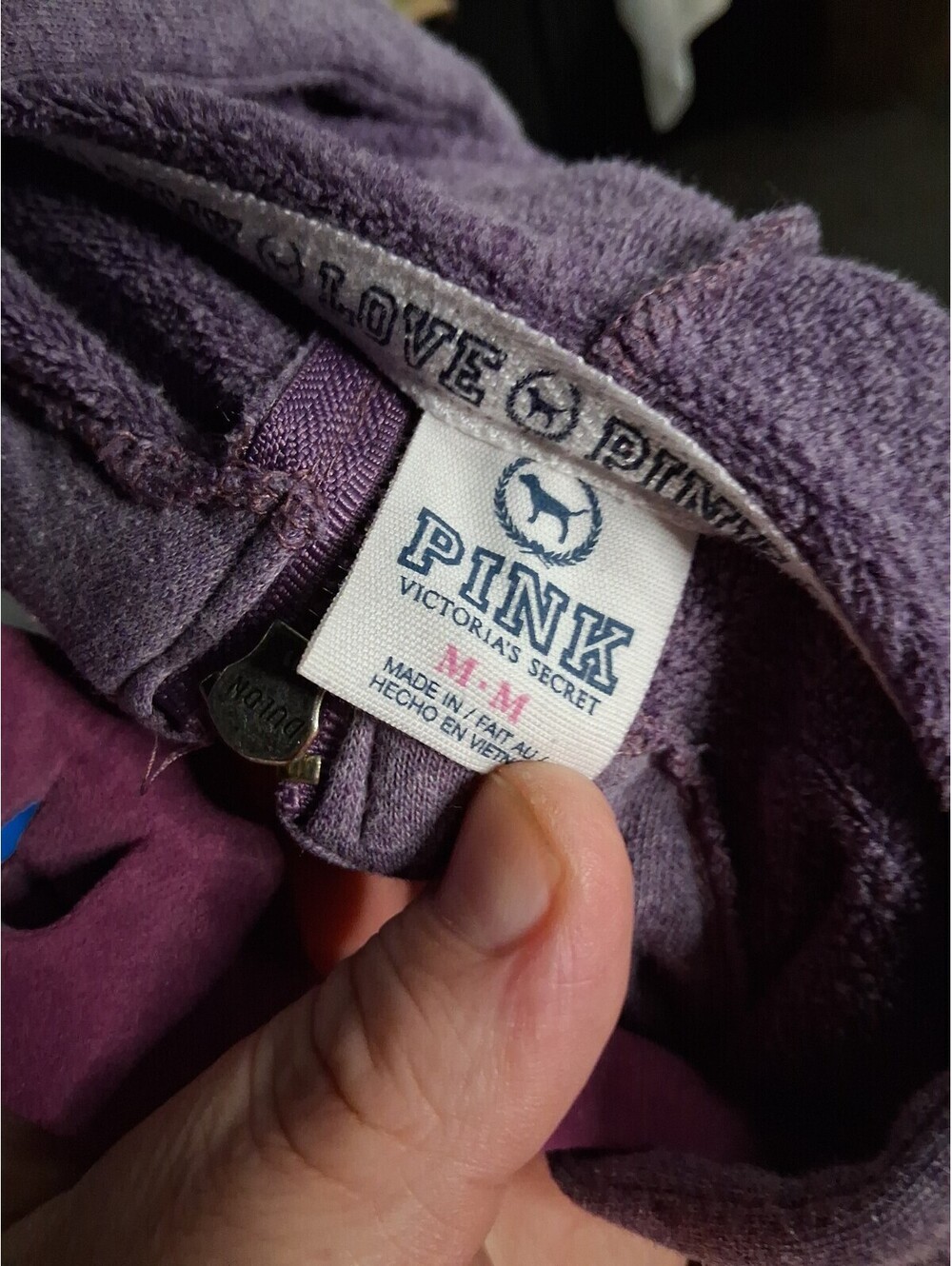 PINK by Victoria's Secret M Embellished Logo Purple Zip Sweatshirt Hoodie I2 - Picture 5 of 6